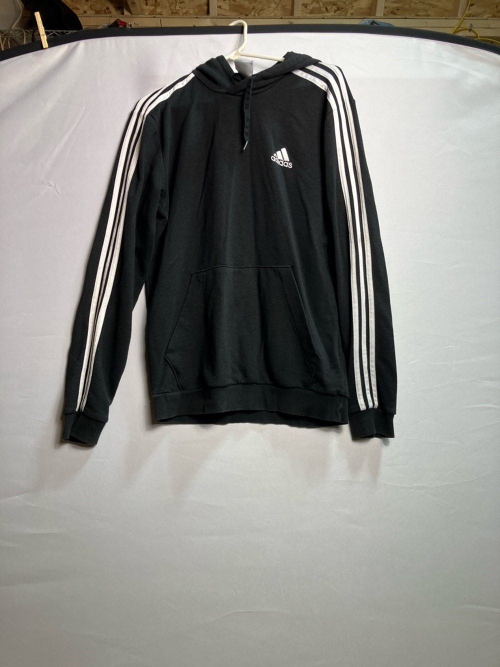 adidas Men’s Black Crewneck Hoodie with White Stripe Accents